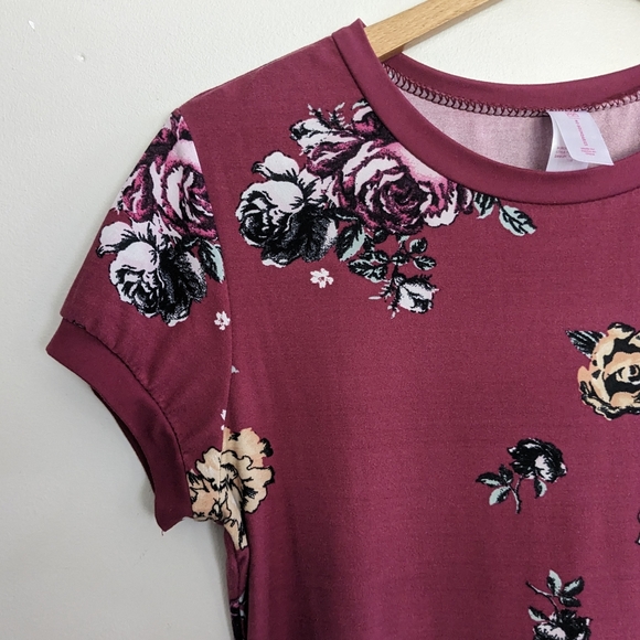 Rose Print Floral Bodycon Midi Dress, Wine Red, Women's Size Large - Picture 3 of 6